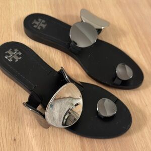 Tory Burch Black Sandals with Metallic Accents